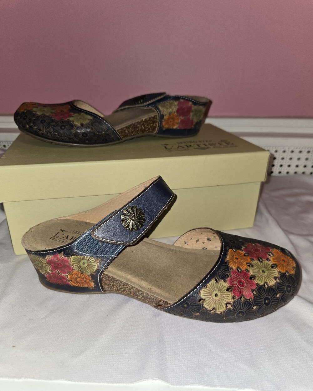 Floral Embroidered Leather Mary Jane Mule - Multicolor